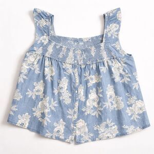 Old Navy 4X 100% Cotton Blue Floral Smocked Babydoll Peplum Cottagecore Top